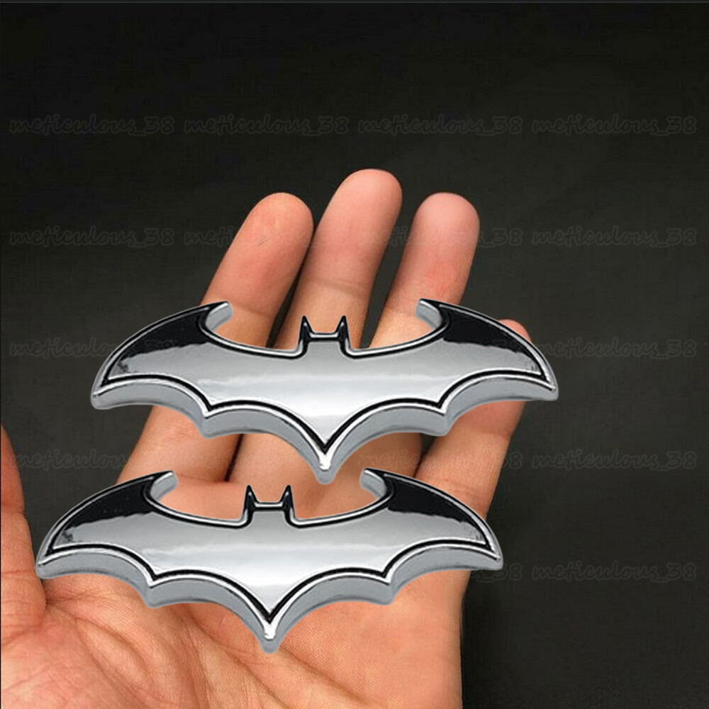 2PCS Silver 3D Metal Chrome Batman Car Emblem Badge Decal Stickers Accessories
