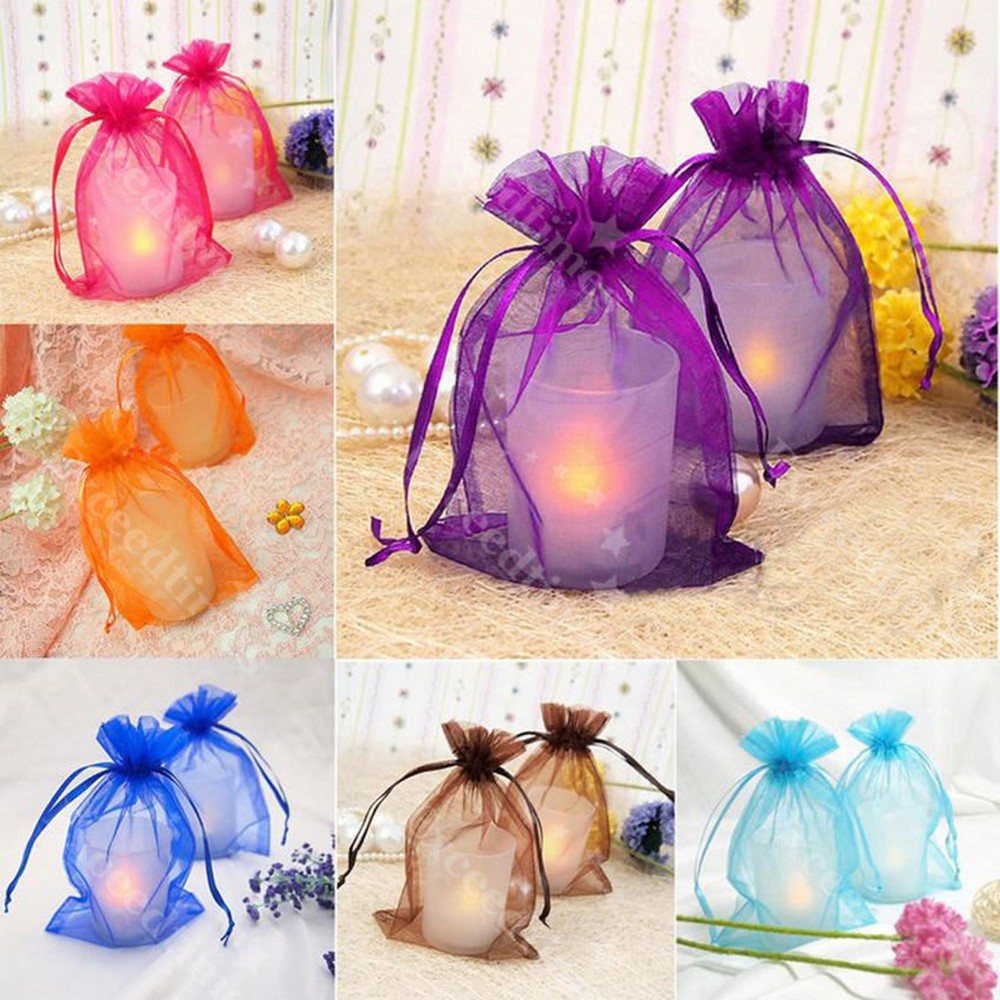 25/50/100pcs Sheer Organza Wedding Party Favor Gift Candy Bags Jewelry Pouches