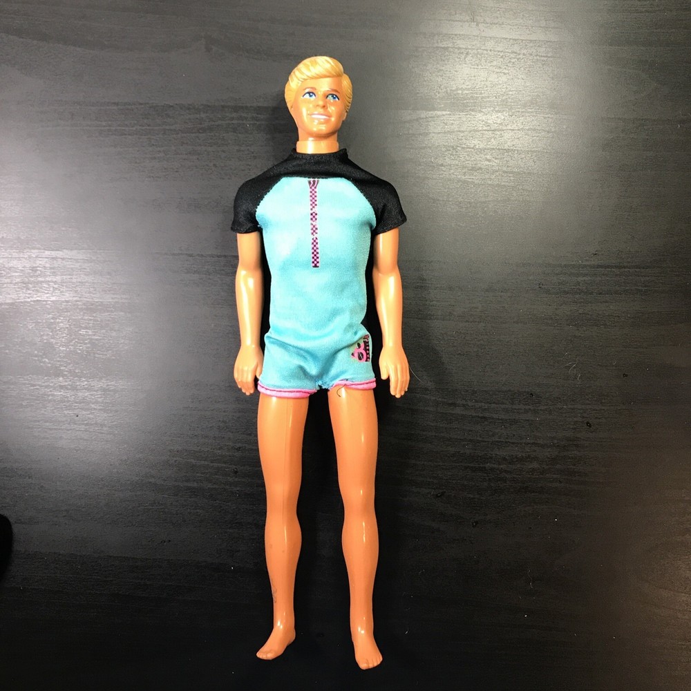 1988 Ken Barbie Doll Mattel Molded Hair Straight Legs Teal Swimsuit