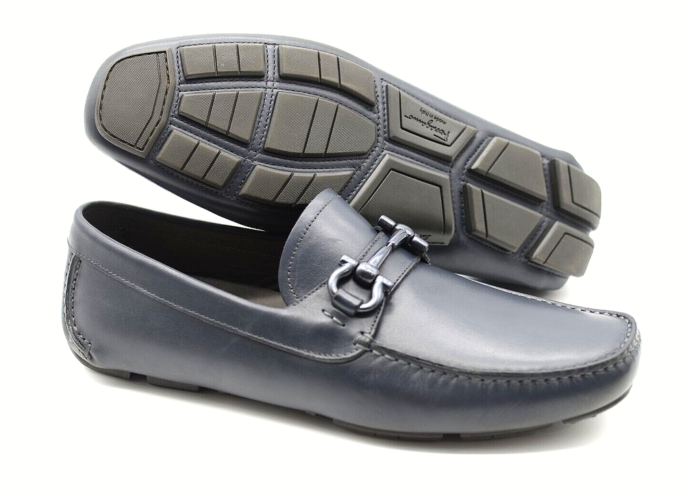 Men's Salvatore Ferragamo 'Parigi LE' Navy Blue Leather Loafers Size US 9.5 - EE