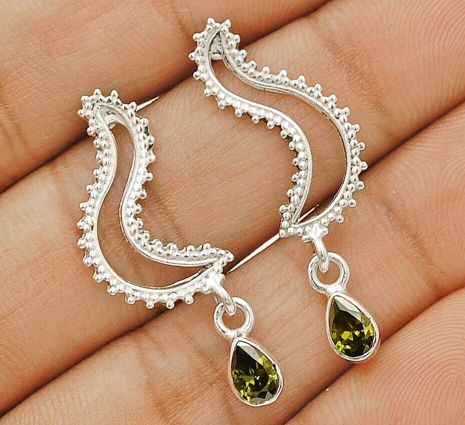 Natural Peridot 925 Sterling Silver Stud Earrings for Women