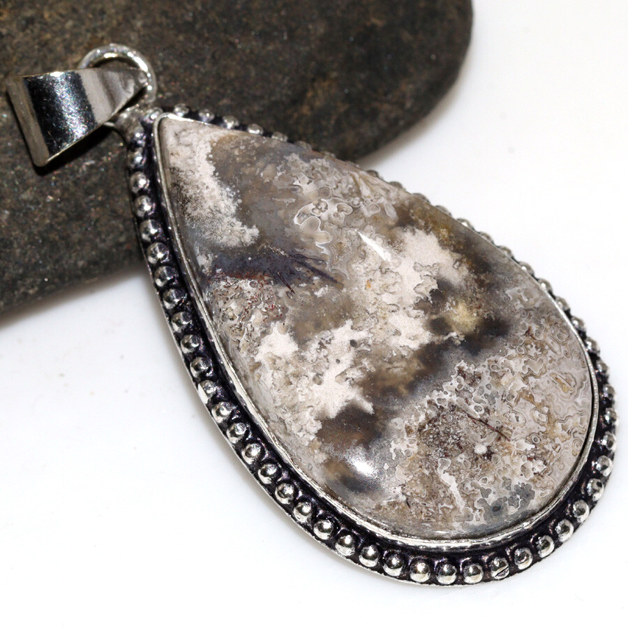 925 Silver Plated Mexican Laguna Lace Ethnic Pendant Jewelry Size 2.2