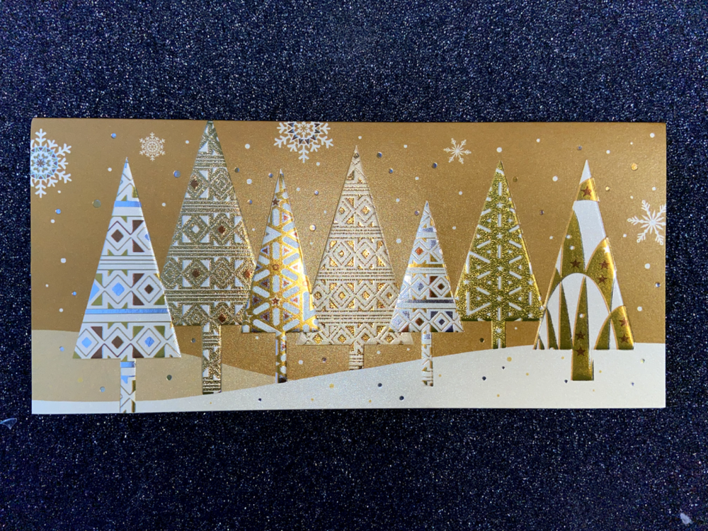 Papyrus Christmas Boxed Greeting Cards - Gold Xmas Trees 16 count
