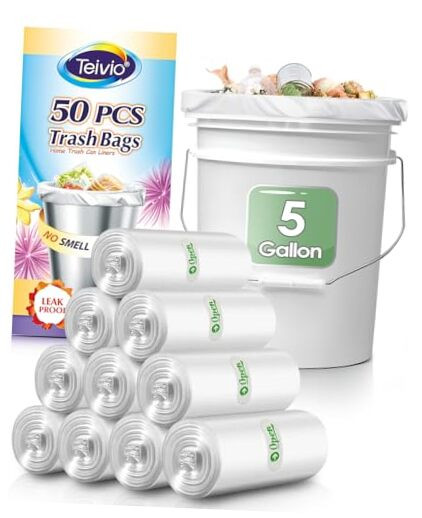 5 Gallon 50 Counts Strong Trash Bags Garbage Bags by , Bathroom Trash Can Bin