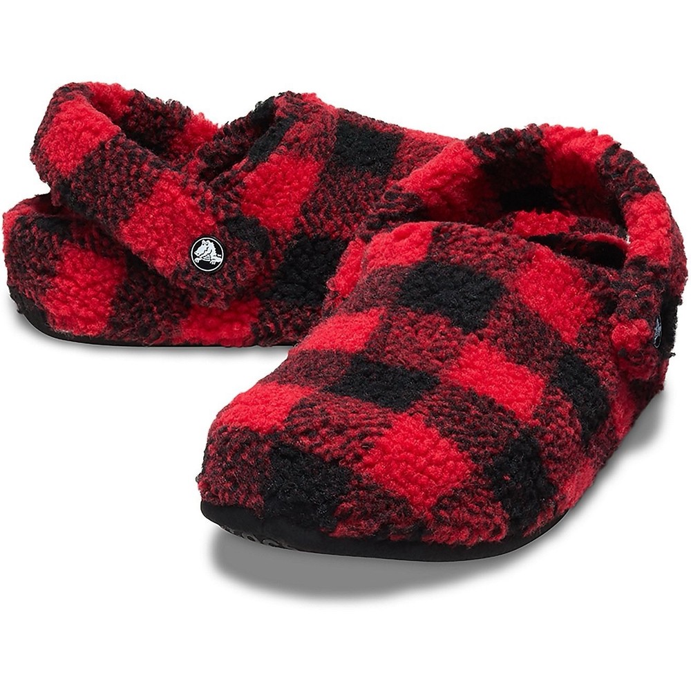 Crocs Slippers Sandals Shoes Buffalo Plaid Red Black Cozy Lined Womens Size 6