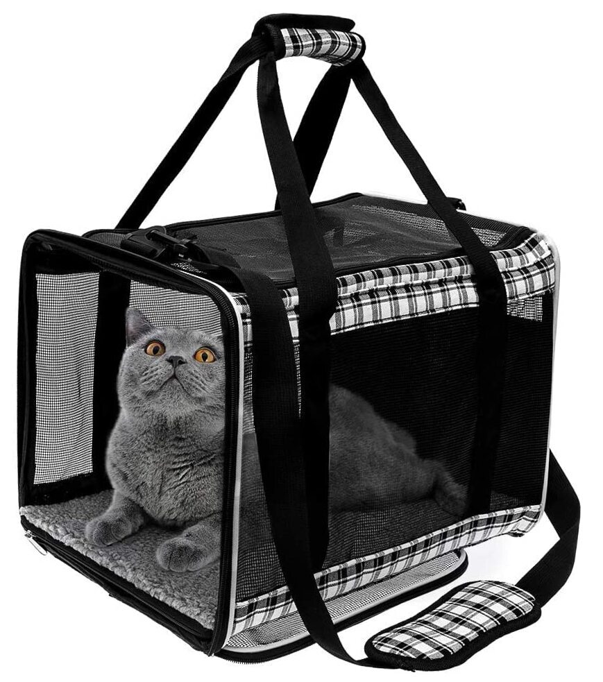 Cat Carrier Soft-Sided Pet Carrier for Cat,Cat Carrier Hard with Top Black