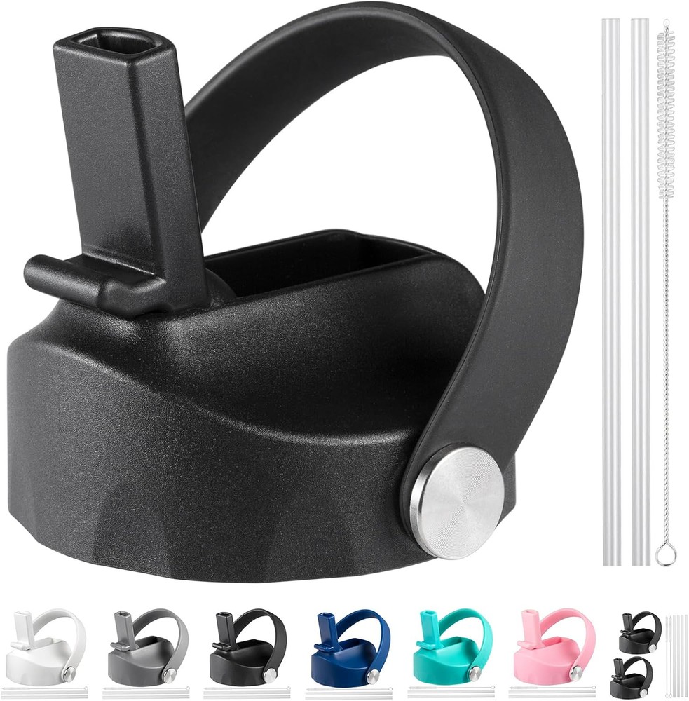 Straw Lid with Flexible Handle for Hydroflask Wide Mouth in Black