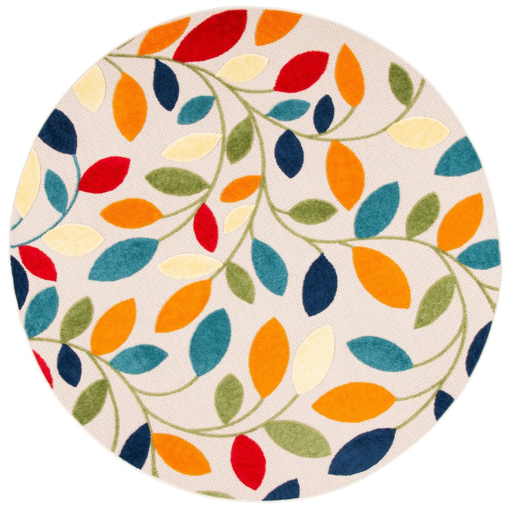 SAFAVIEH Cabana Janae Floral Indoor/Outdoor Area Rug, Ivory/Green, 3' X 3' Round