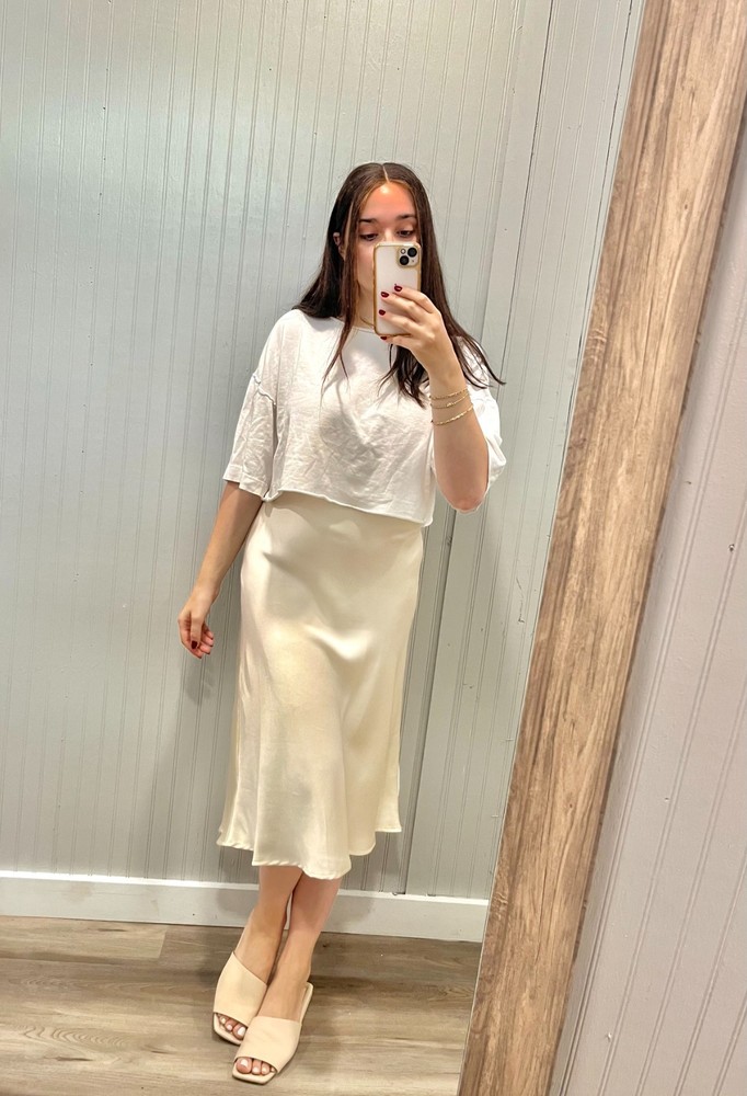 Beige Midi Slip Skirt Size S