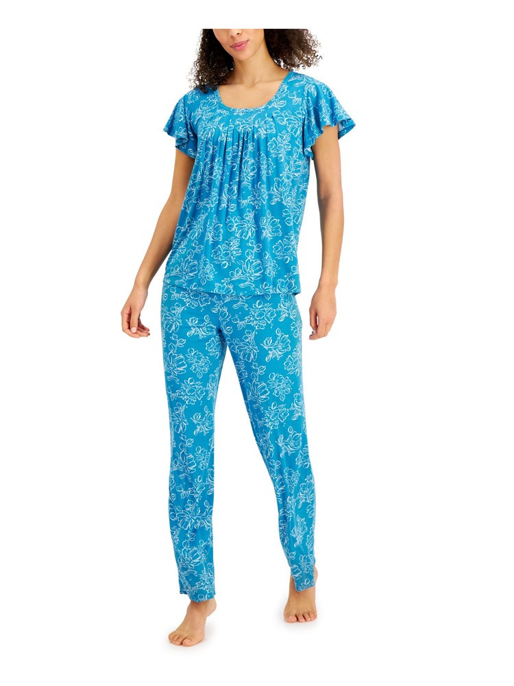 CHARTER CLUB Intimates Blue Pleated Floral Sleep Shirt Pajama Top M