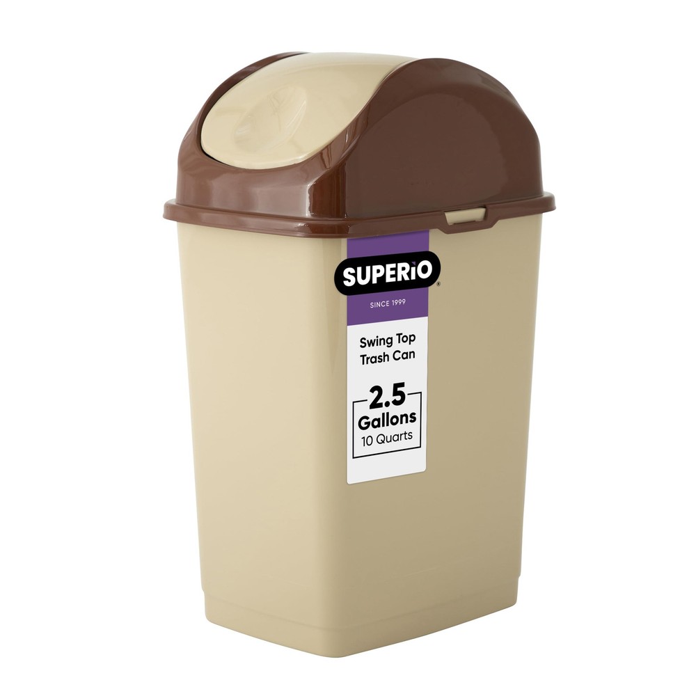 Superio Small 2.5 Gallon Plastic Trash Can with Swing Top Lid, Waste Bin for ...