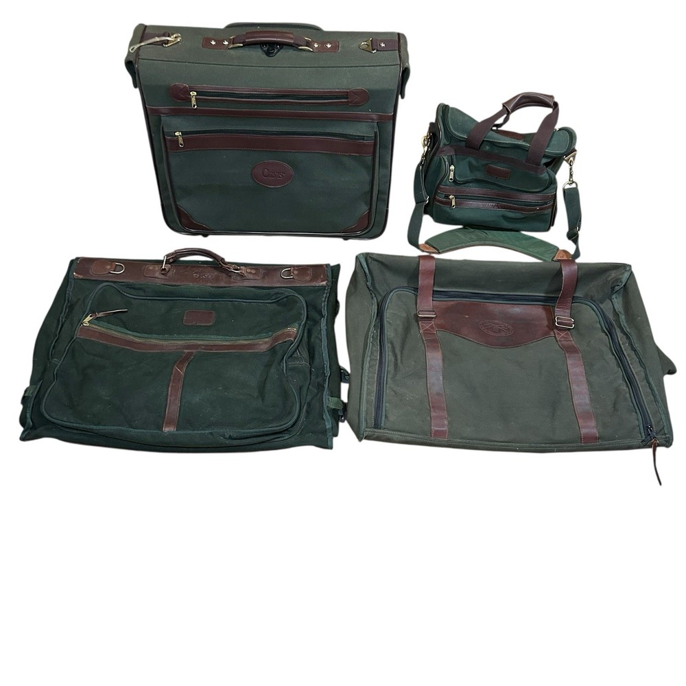 Orvis Battenkill Green Canvas Leather Luggage Set 4pc Duffel Garment Suiter