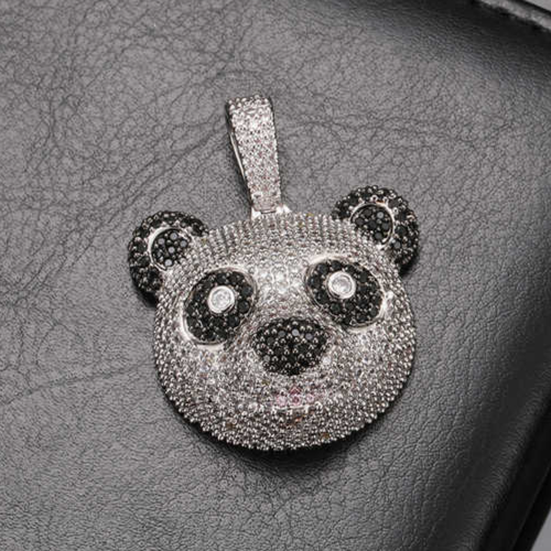 5Ct Black Iced-Out Charm Pendant for Men in 14K White Gold