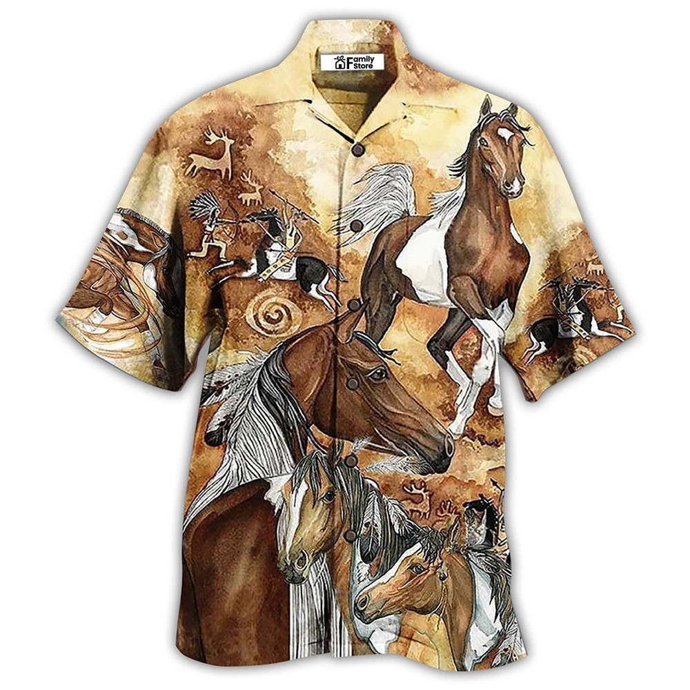 Vintage Native Horses Hawaiian Shirt with Runaway Design