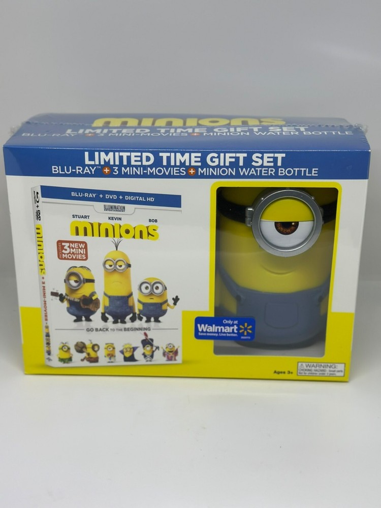 NIB Minions Limited Time Exclusive Gift Set Blu-ray DVD + 3 Mini Movies + Bottle-image