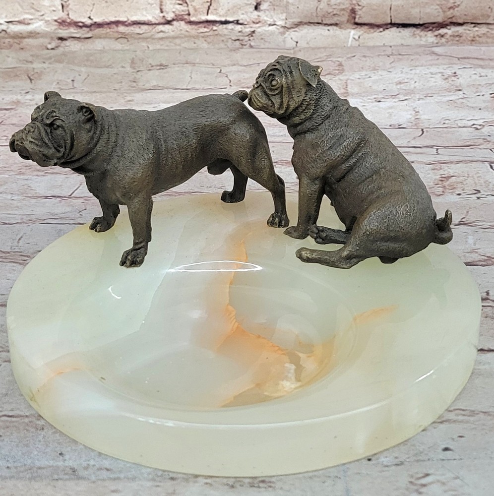 Home Office Decor English Bulldog Dog Ashtray Bronze Sculpture Figure Decor