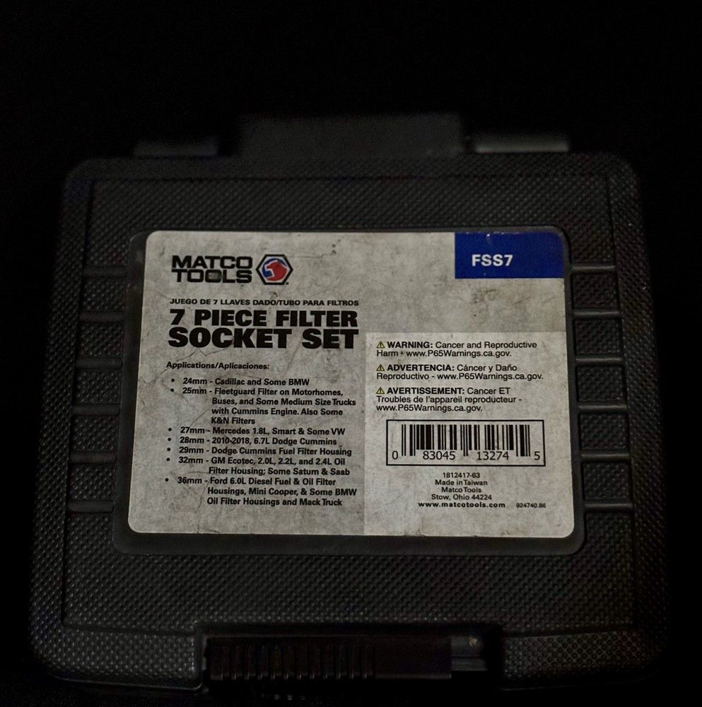 MATCO Tools 7-Piece Filter Socket Set FSS7 Incomplete Missing 24MM Socket