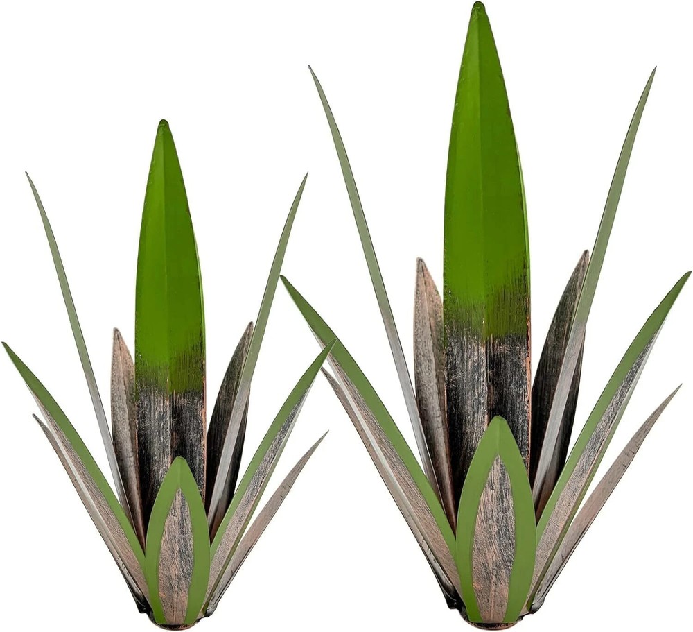 2 Pack Green Metal Agave Garden Sculptures Rustic Lawn Decor