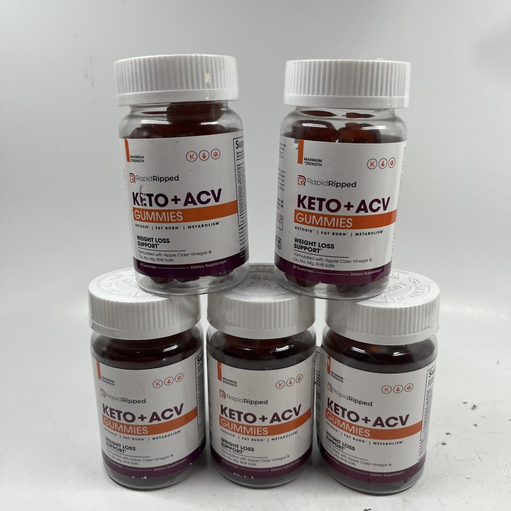 Lot Of 5 Rapid Ripped Keto + ACV Gummies (30 gummies ea.) BB 01/27