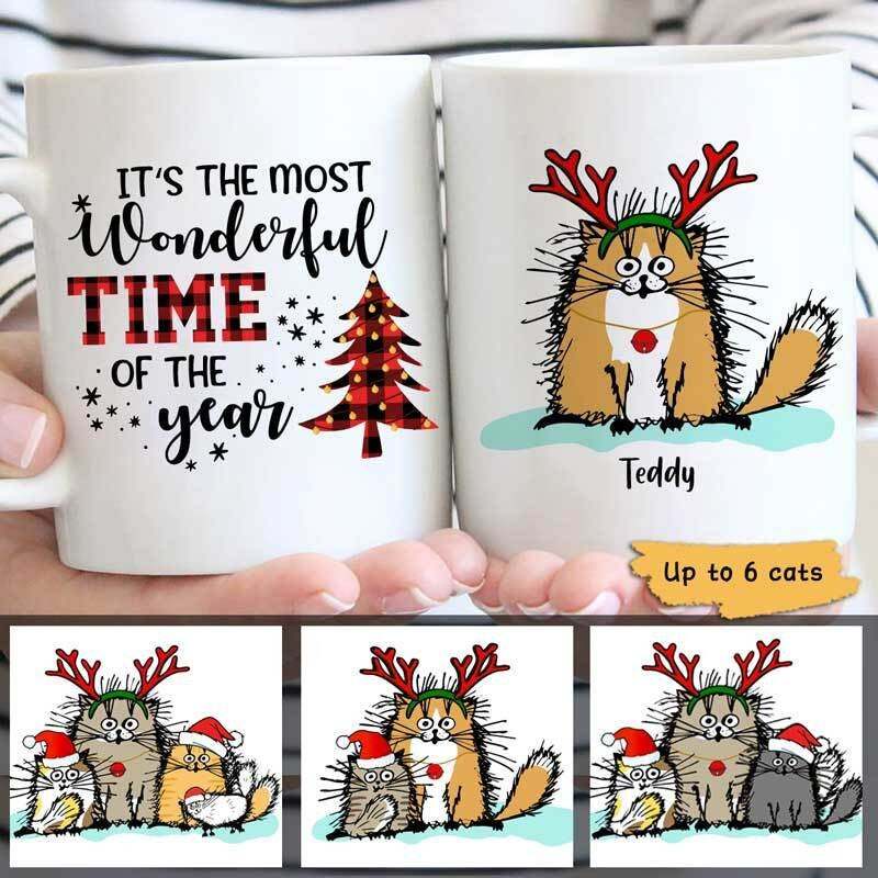 Most Wonderful Time Of The Year Personalized Cat Christmas Coffee Mug Family Mug