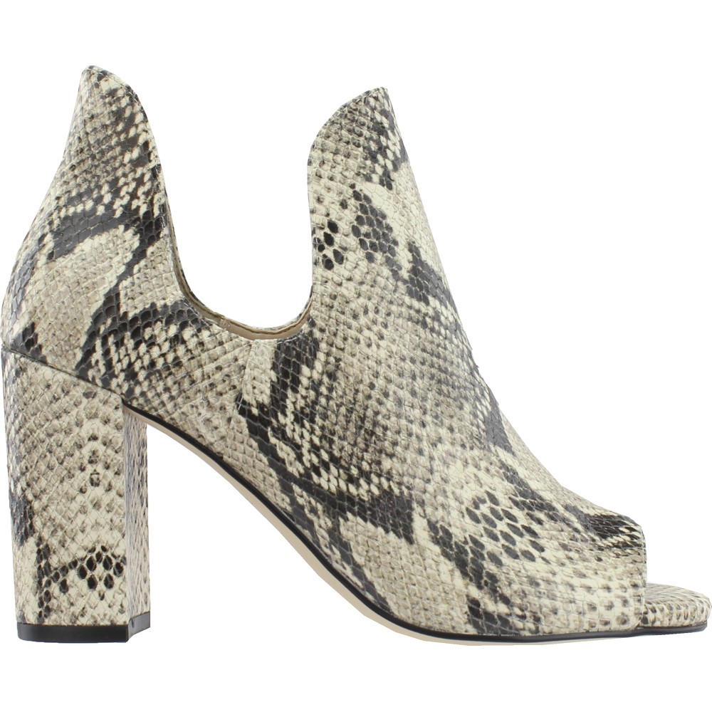 Cole Haan Womens Electa Snake Print Peep Toe Block Heel Pump in Beige & Grey