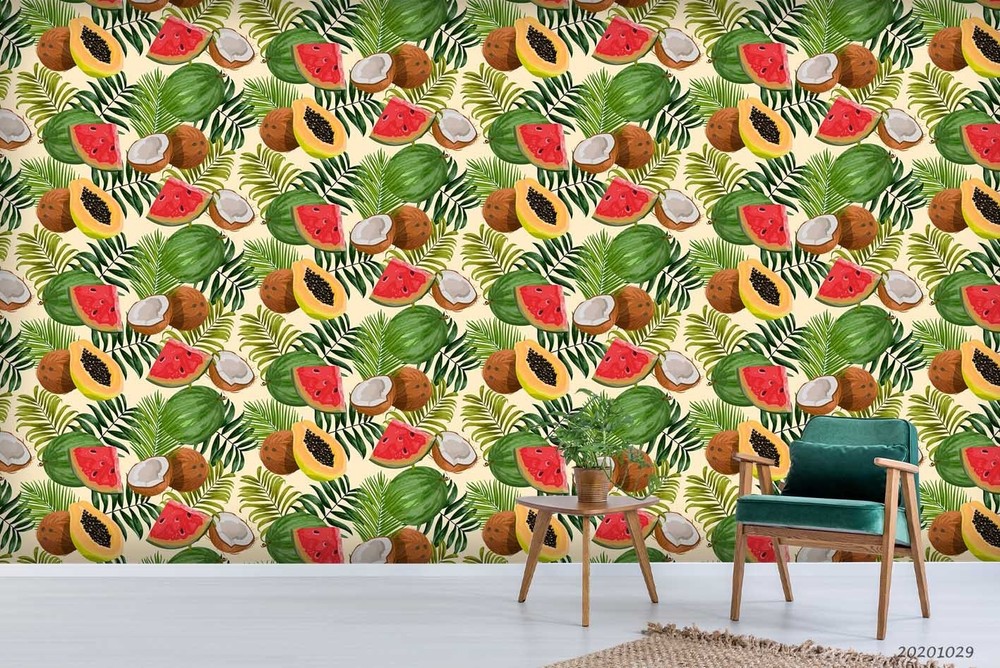 3D Fruit Leaves Pattern Wall Murals Wallpaper Murals Wall Sticker
