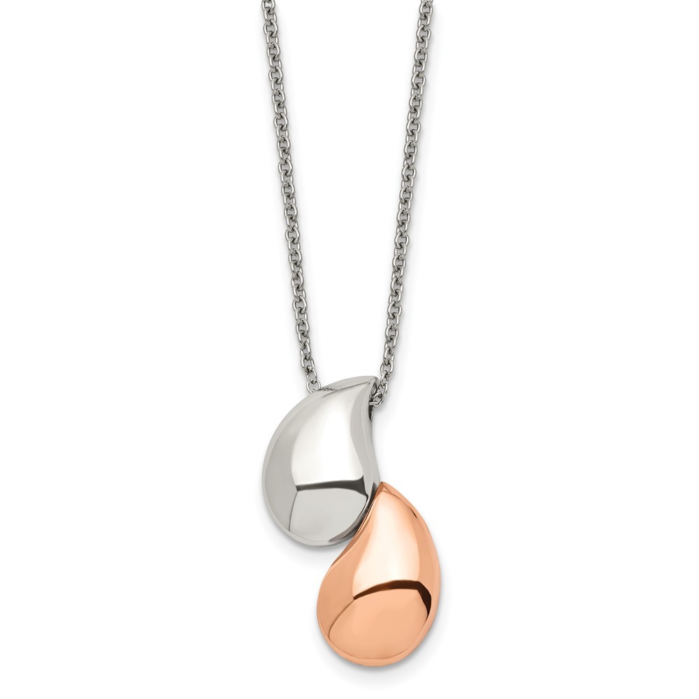 Stainless Steel Rose IP-plated Teardrops Pendant Cable Chain Necklace 18