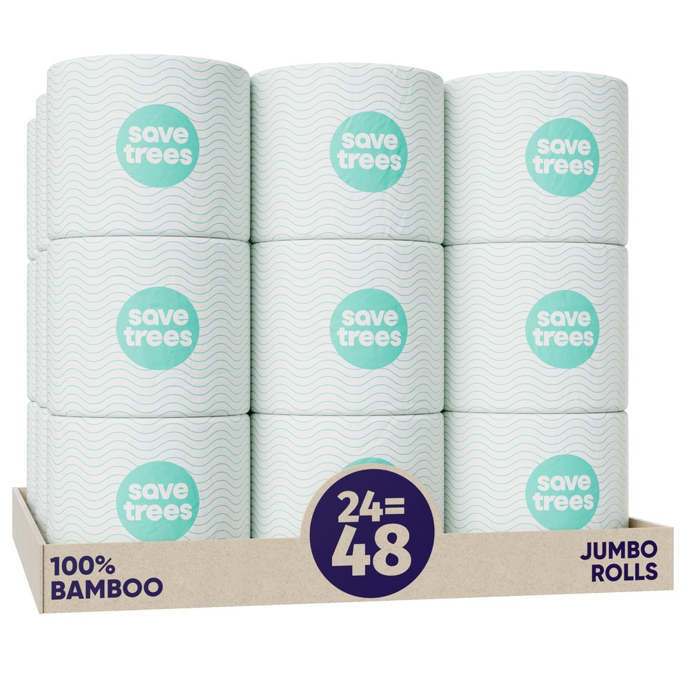 Eco-Friendly 3-Ply Bamboo Toilet Paper - 24 Septic Safe Rolls, 300 Sheets Per Roll