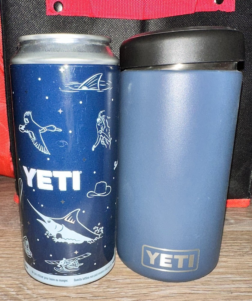YETI Rambler Colster Blue Beer Soda Can Insulator With Stash Storage Container