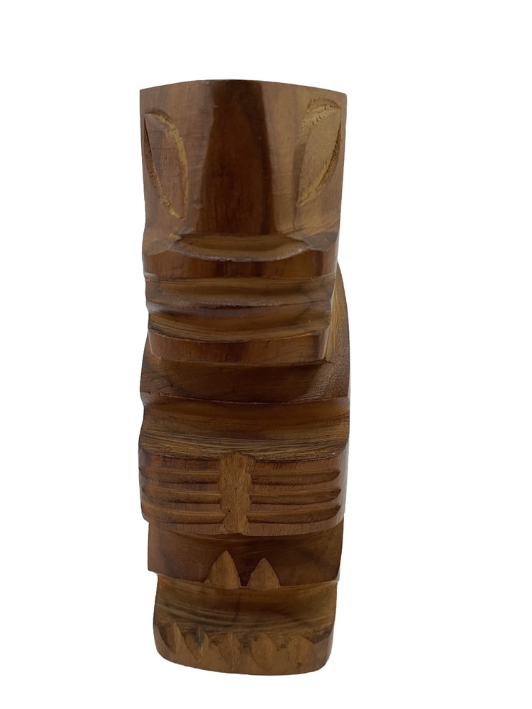 Vintage Wooden Tiki Warrior Statue - Hawaii Polynesian Carved Koa Wood