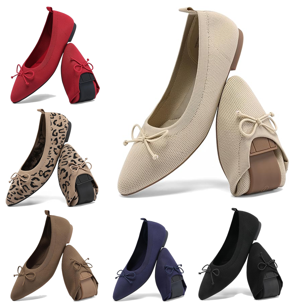 Women Comfortable Slip On Knit Ballet Flat Pointed Toe Slip On Casual Flat Shoes