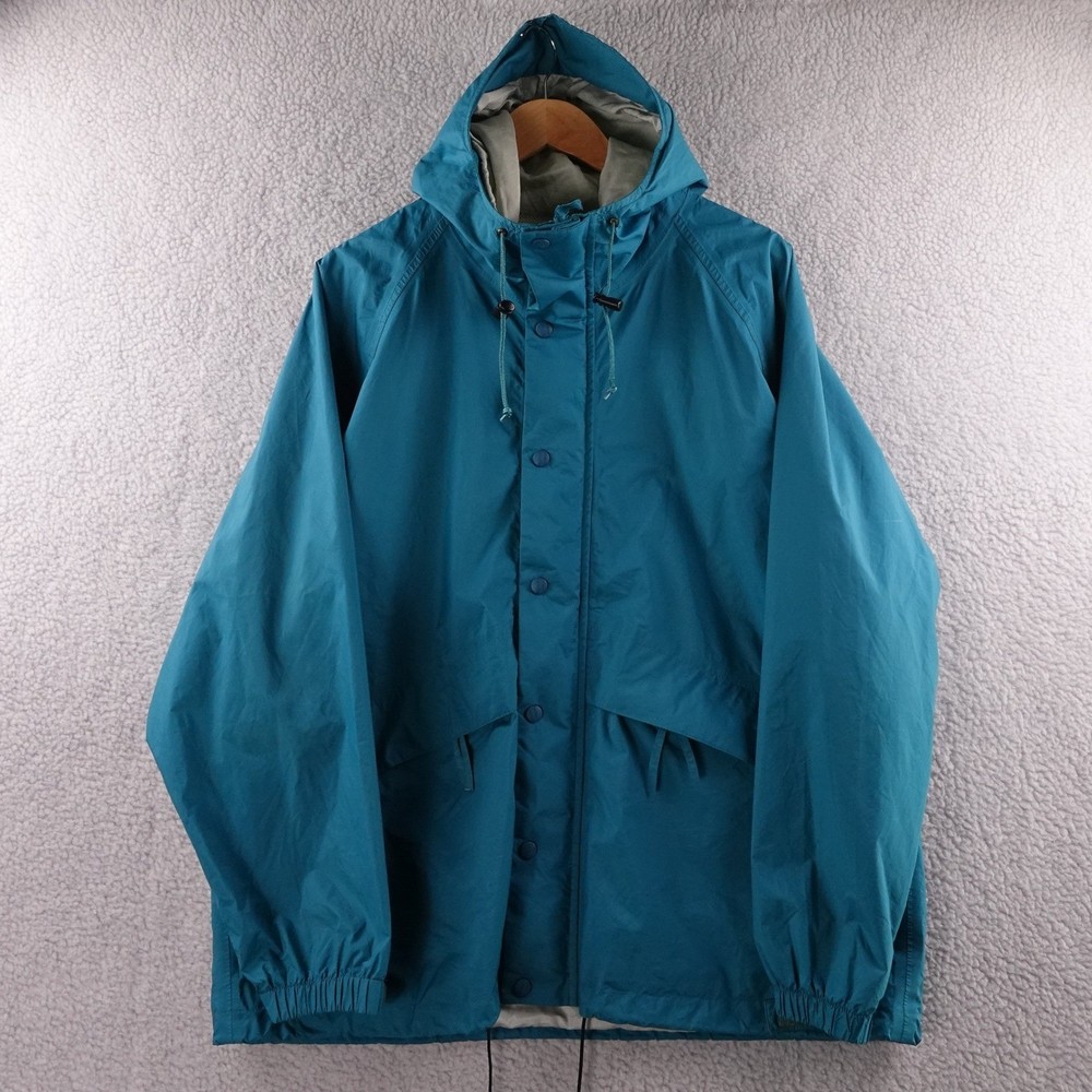 Vintage LL Bean Men's XL Teal Blue Waterproof Hooded Rain Jacket Gore Tex