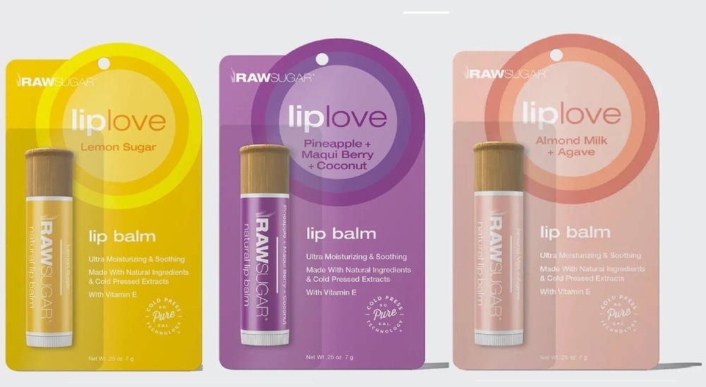 Organic Raw Sugar Lip Balm Trio - 3 Soothing Flavors, 0.25 oz Each