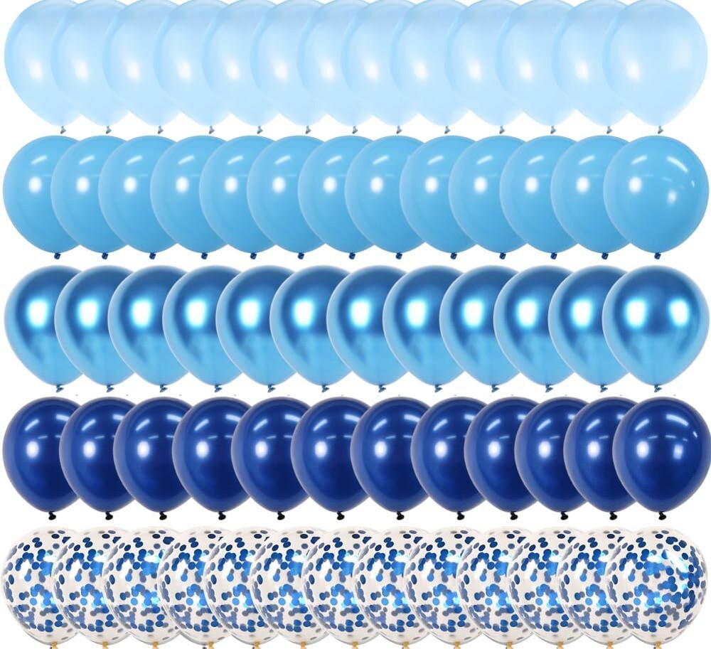 12-inch Blue Balloons Kit for Baby Showers with White Ribbons