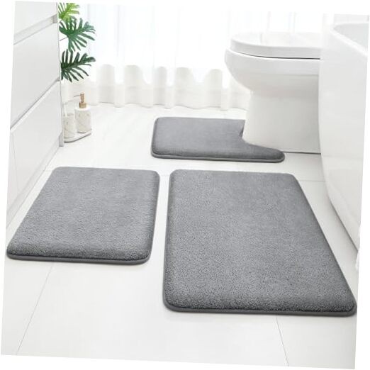 Upgraded Bathroom Rugs Sets 3 Piece, Extra Thick Absorbent Soft Memory Grey