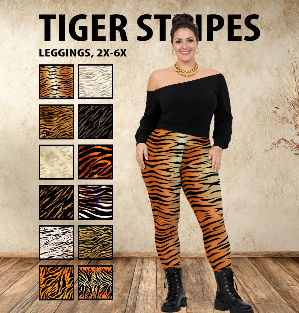 Women's Plus Size Tiger Stripe Leggings #1 - Big Cat Animal Print Pants