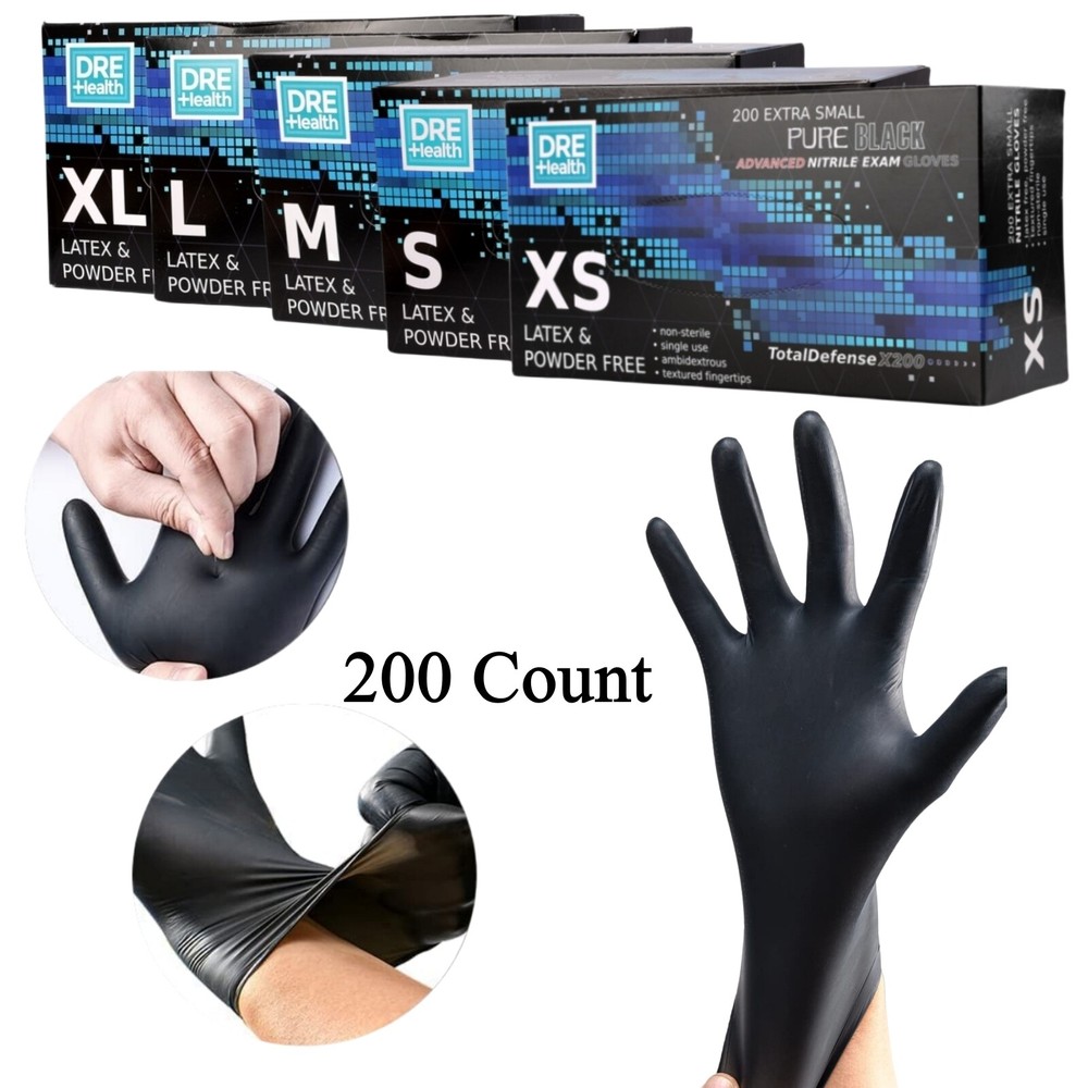 200-1000 Count Disposable Nitrile Gloves Powder & Latex Free Black Exam Gloves