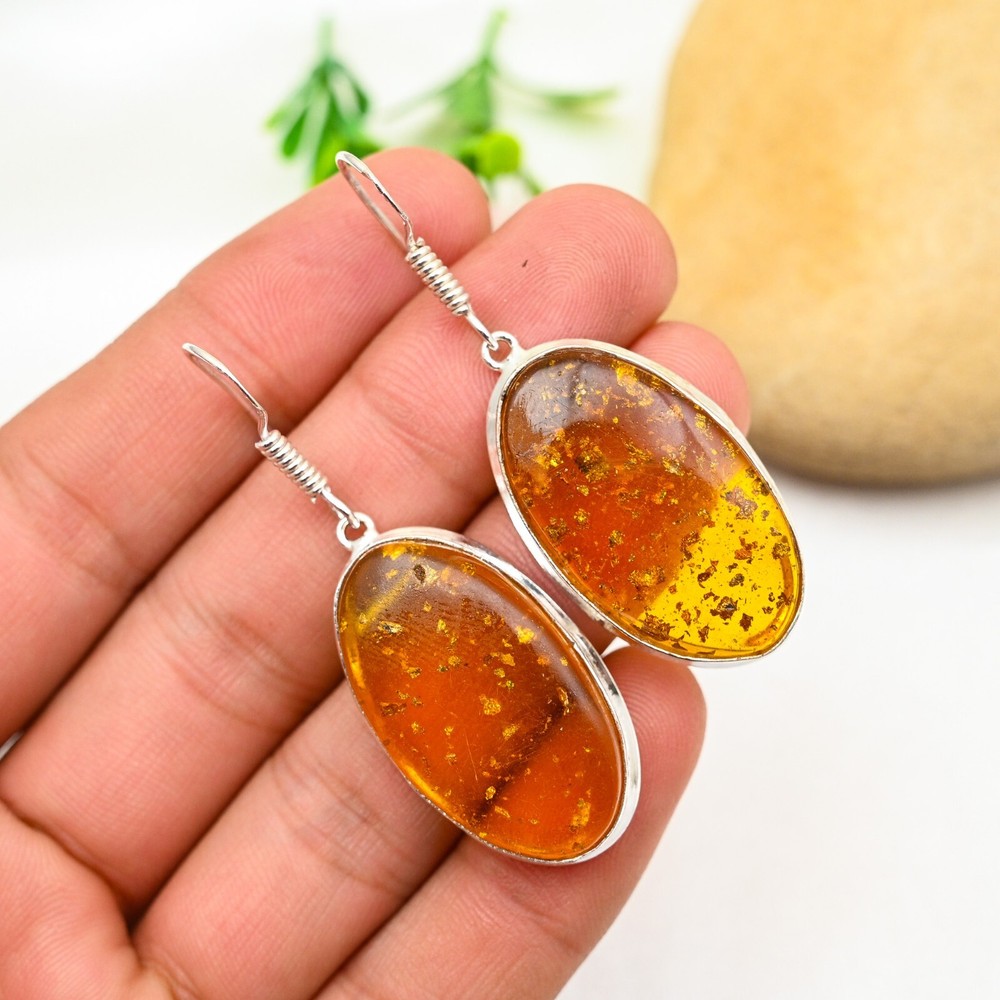 Dainty Baltic Amber Earrings in 925 Sterling Silver Handmade Gift