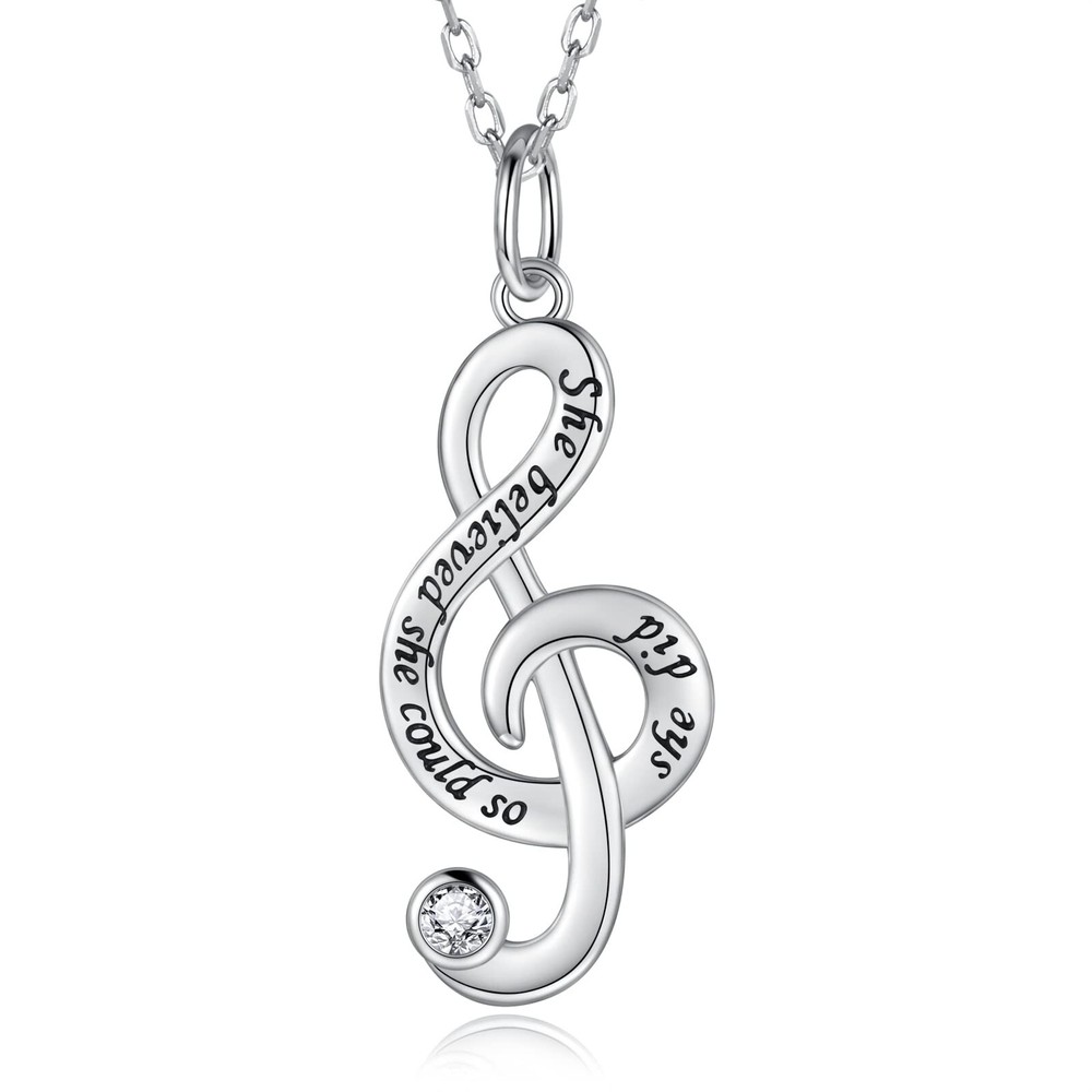 Music Note Necklace Earrings for Women Sterling Silver Classic Treble Clef Mu...