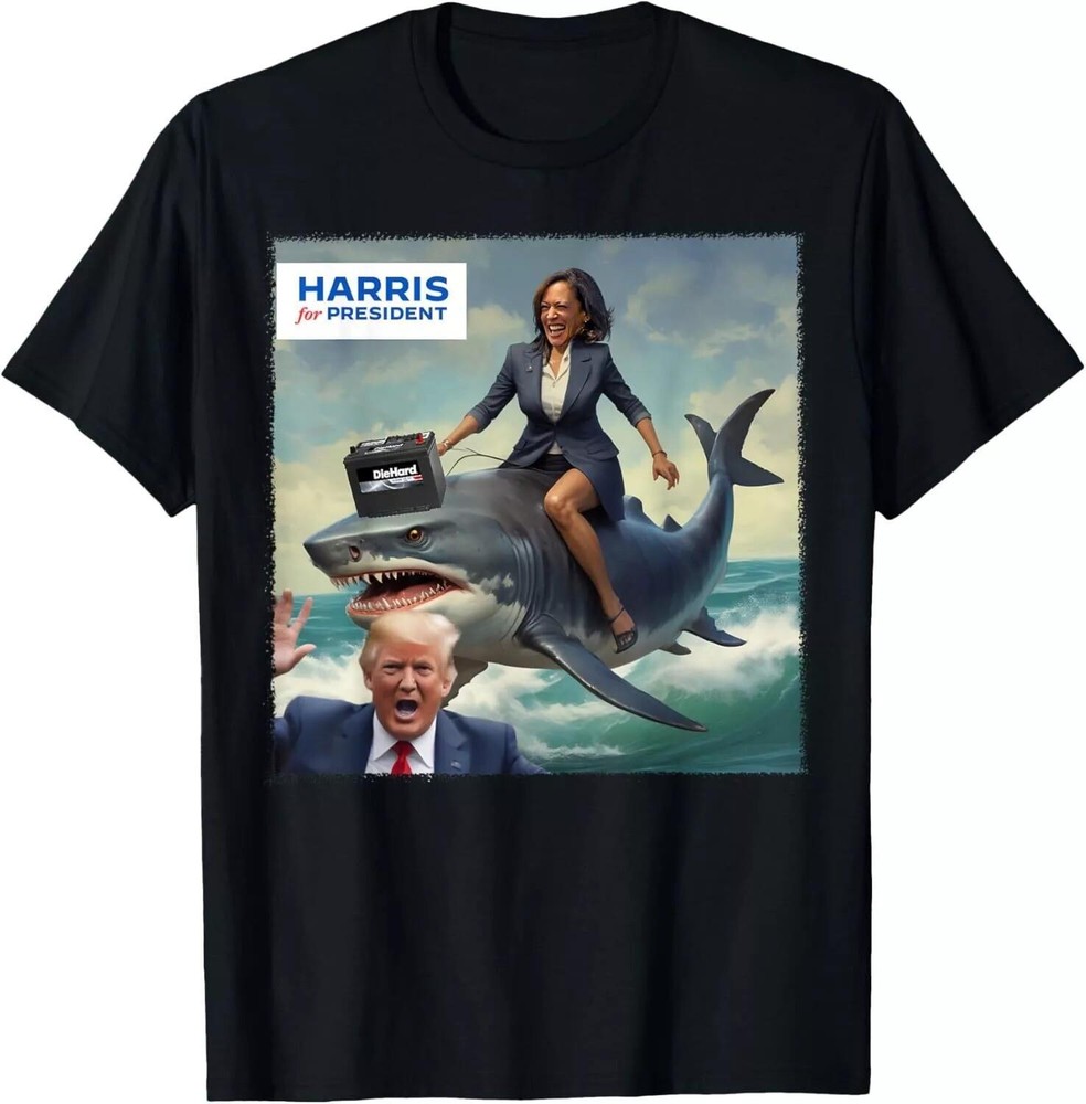 Funny Kamala Riding A Shark 2024 President  Beat Trump T-Shirt