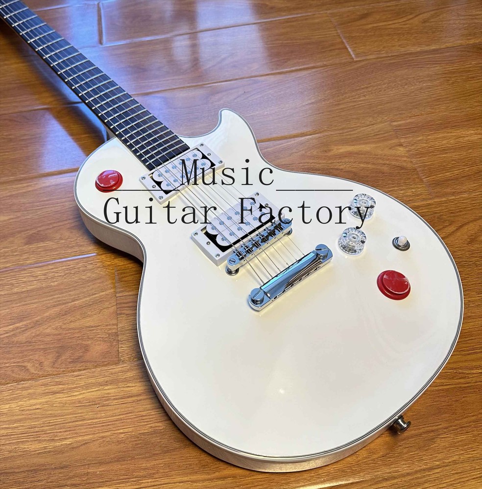 Custom White 6-String Electric Guitar Red Button Chrome Plated Hardware In Stock