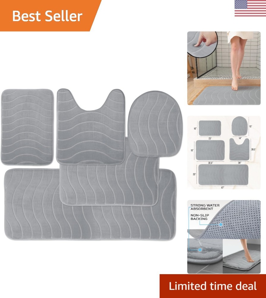 Luxury Bathroom Rugs Set 5 Piece - Memory Foam Bath Mat Set, Toilet Rug Set. ...