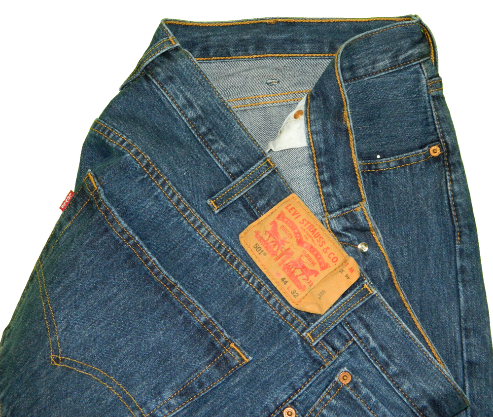 Men's Levi's 501 Button Fly NEW Premium Blue Denim Tag 44x32 measured Size 42x32