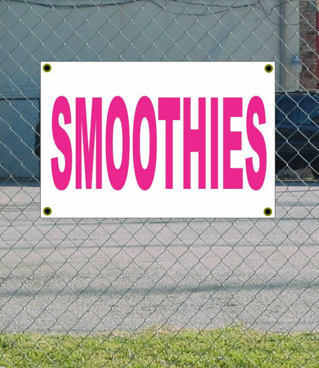 2x3 Pink and White Smoothies Banner Sign – New Discount Size and Price with Free Shipping Included