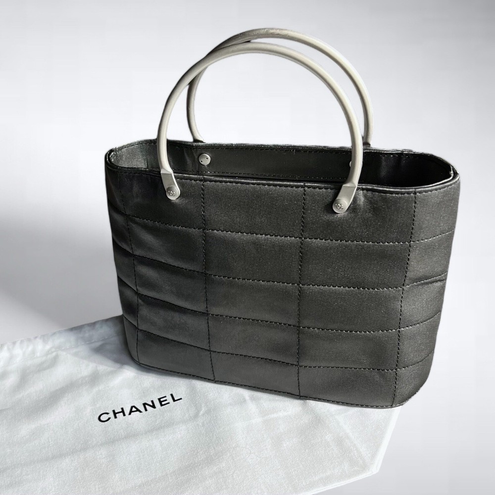 Chanel Vintage Micro Square Quilted Tote Bag Black Gold