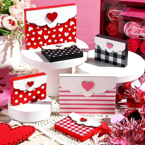 6 Pcs Valentines Decor Valentine's Day Envelope Wooden Table Decoration Sweet