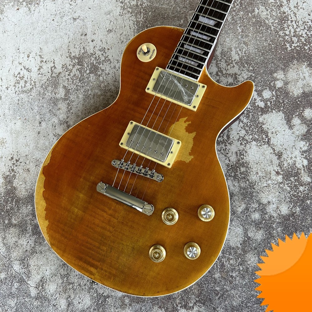 Hot Sale USA Warehouse LP Aged Flame Maple Top Electric Guitar with Chrome Parts