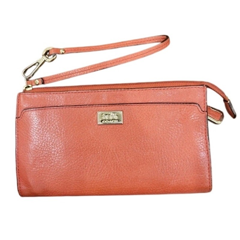 Coach Orange Leather Wristlet Wallet - Women's Designer Handbag with Strap
