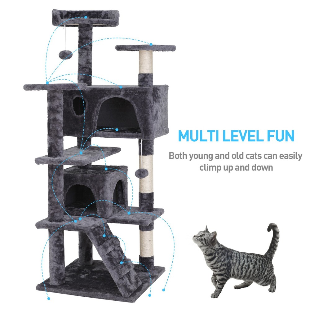FALSH SALE]HomGarden 55''H Multi-Level Soft Cat Tree Condo Cat Tower WScratching-image