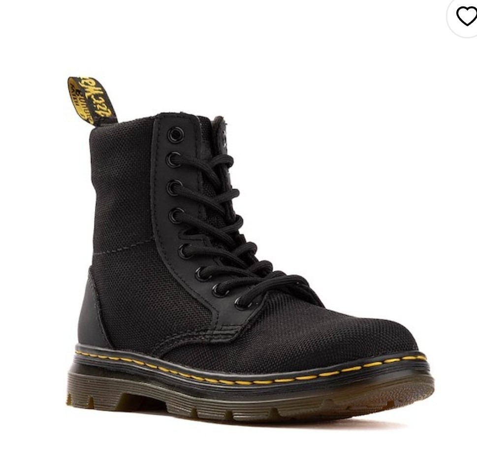 Dr. Martens Doc Combs J Combat Lace Up Boots Canvas Zip Black Youth Kids Size 4